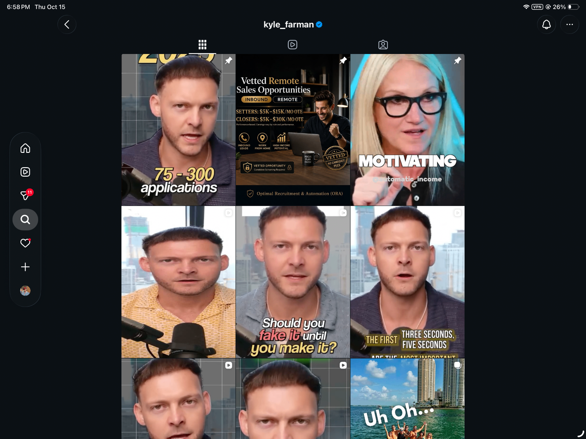 Grid of ORA social video thumbnails